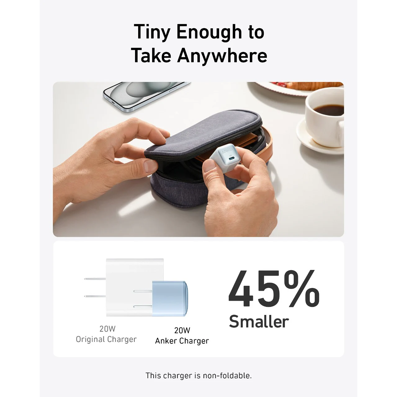 Anker Nano Cargador USB-C 20W Power Delivery, Compacto y Rápido para iPhone, iPad, Galaxy y Pixel 3