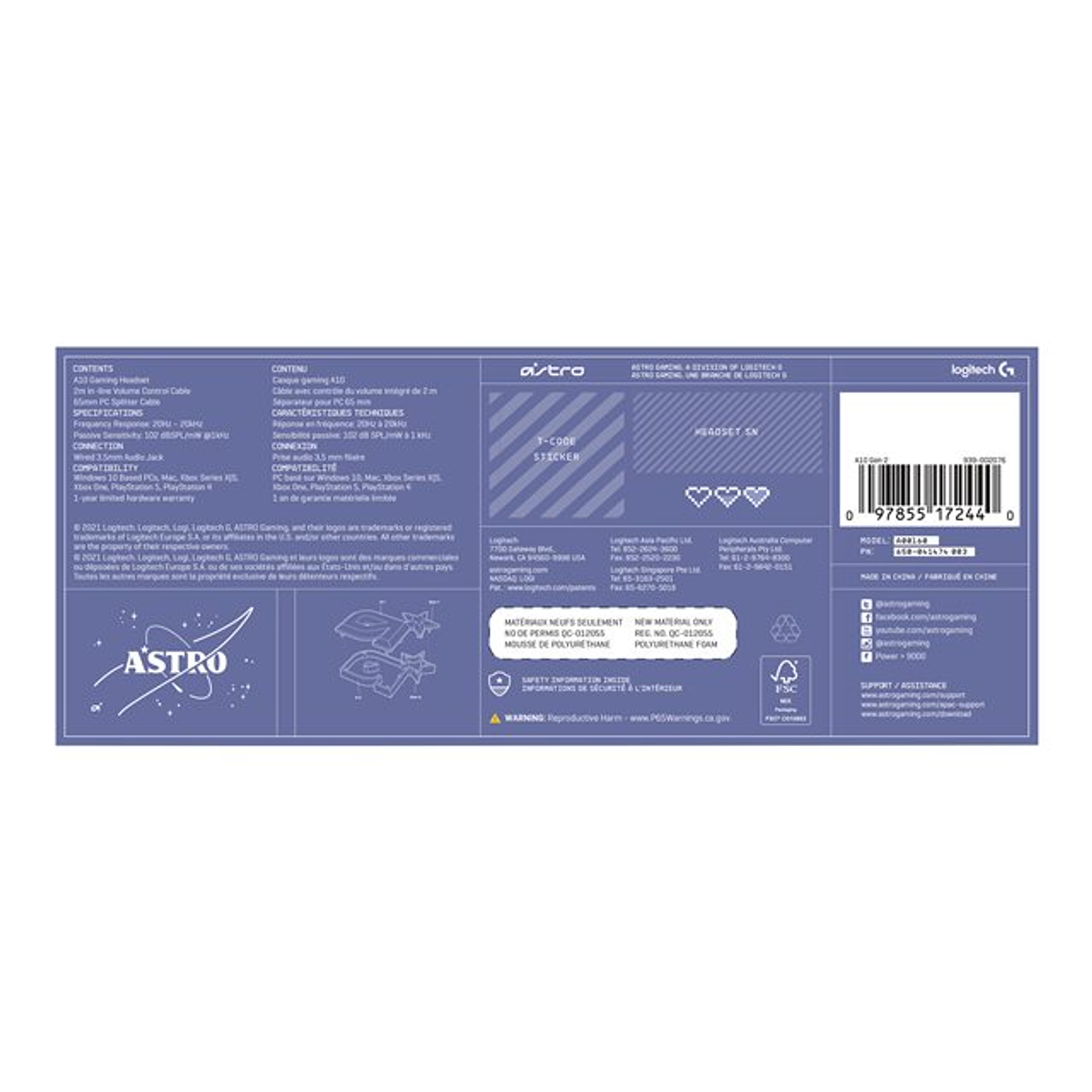 Logitech ASTRO Gamer A10 Gen 2, Audífonos con Cable y Micrófono, 3,5 mm, Lila 16