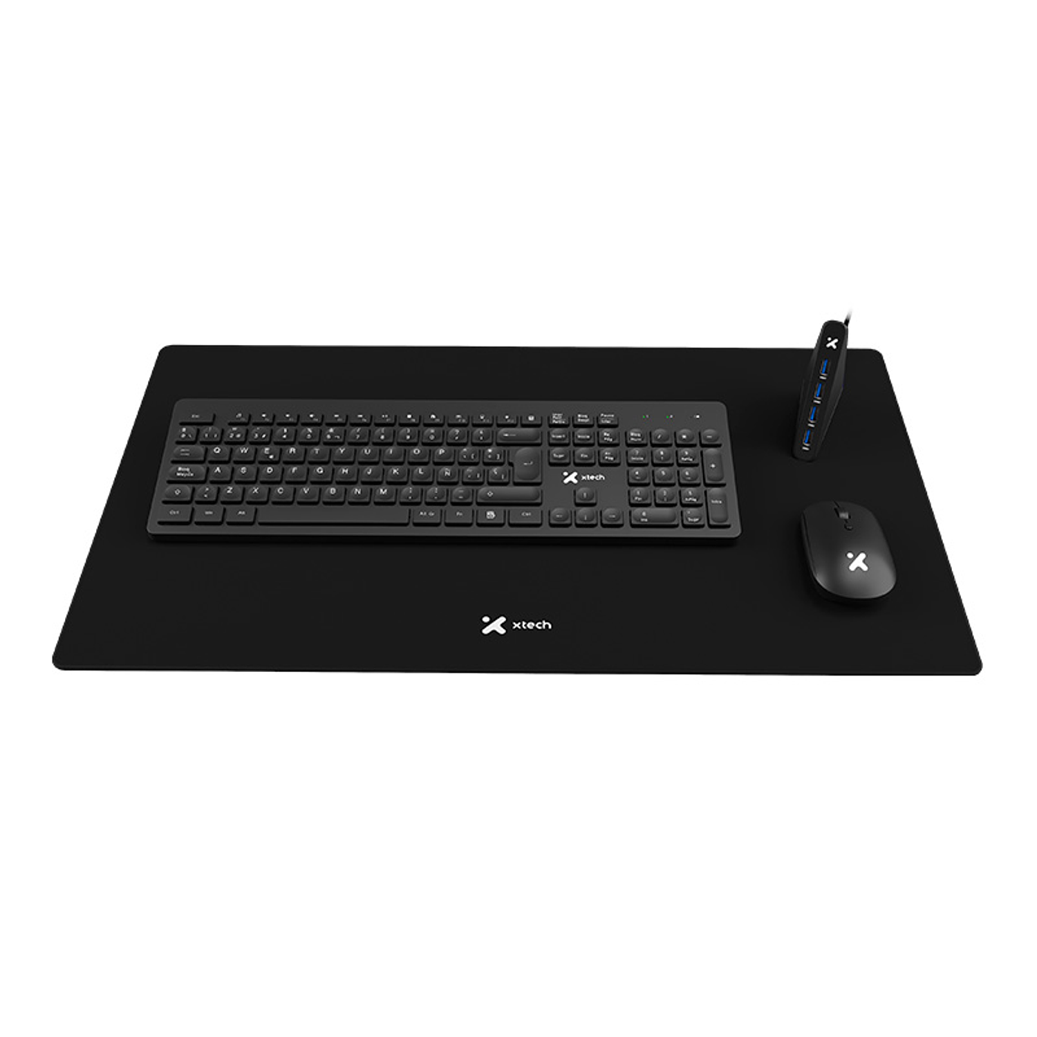Xtech XTK-320S Combo Teclado y Mouse Inalámbrico, Hub USB 3.0 y Mouse Pad XL 1