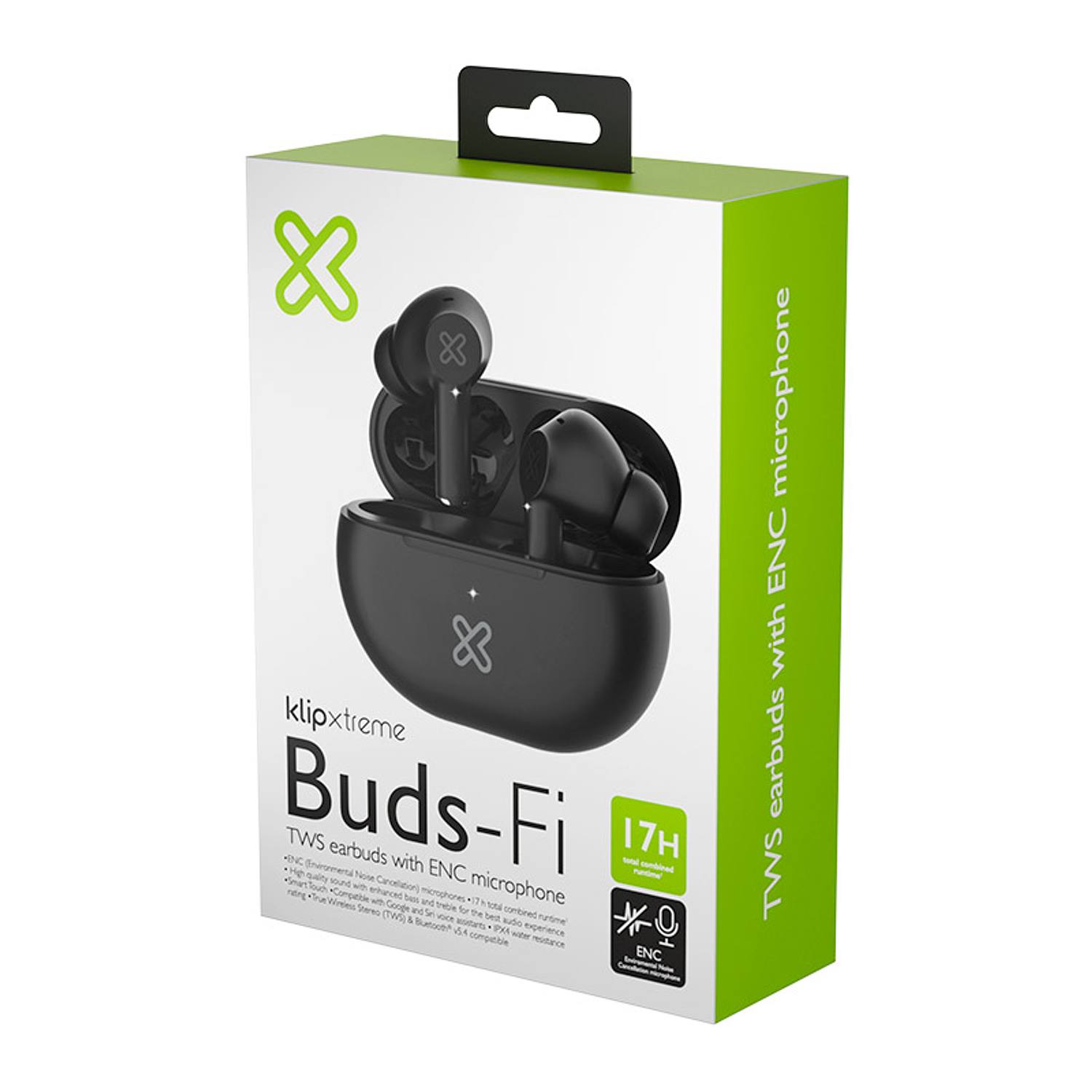 Klip Xtreme KTE-015BK Buds-Fi TWS Audífonos Inalámbricos, Bluetooth 5.4, Micrófono ENC, 13mm, 17H de Autonomía, IPX4, Toque Inteligente, Compatible Siri y Google, Negro 6