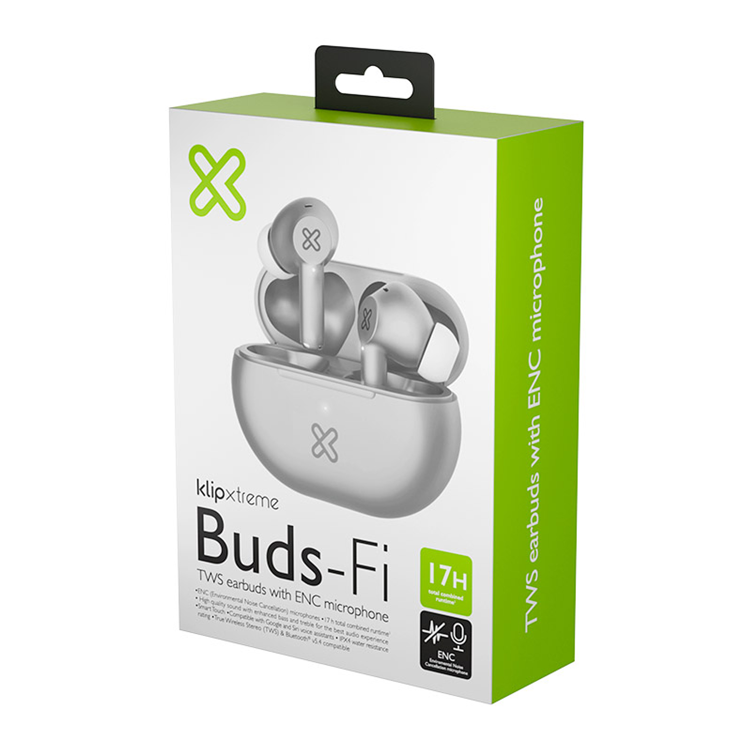 Klip Xtreme KTE-015BK Buds-Fi TWS Audífonos Inalámbricos, Bluetooth 5.4, Micrófono ENC, 13mm, 17H de Autonomía, IPX4, Toque Inteligente, Compatible Siri y Google, Gris 2