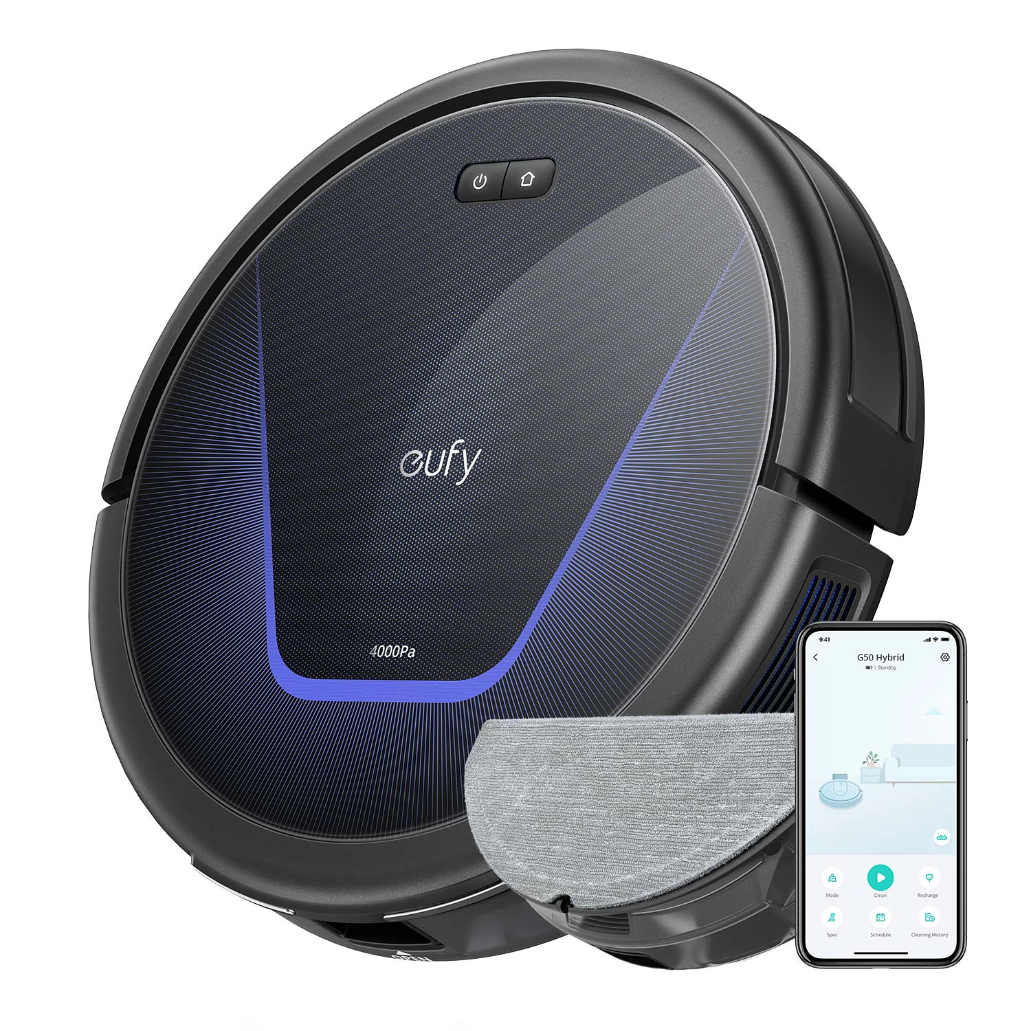Eufy RoboVac G50 Hybrid Robot Aspiradora, Fregado, 4000Pa, Bluetooth