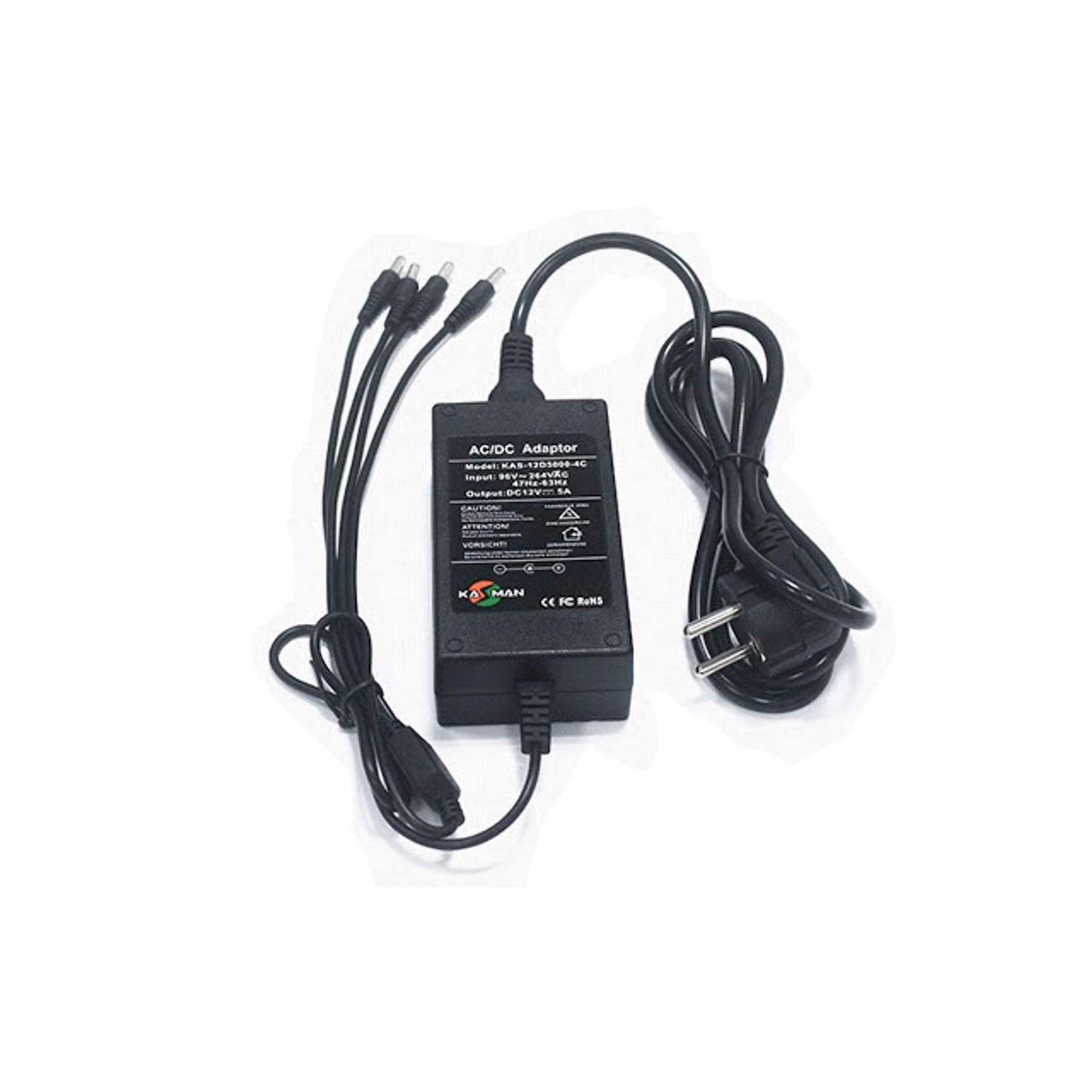 FolkSafe Adaptador de Poder, 12V, 5A, 4 conectores DC