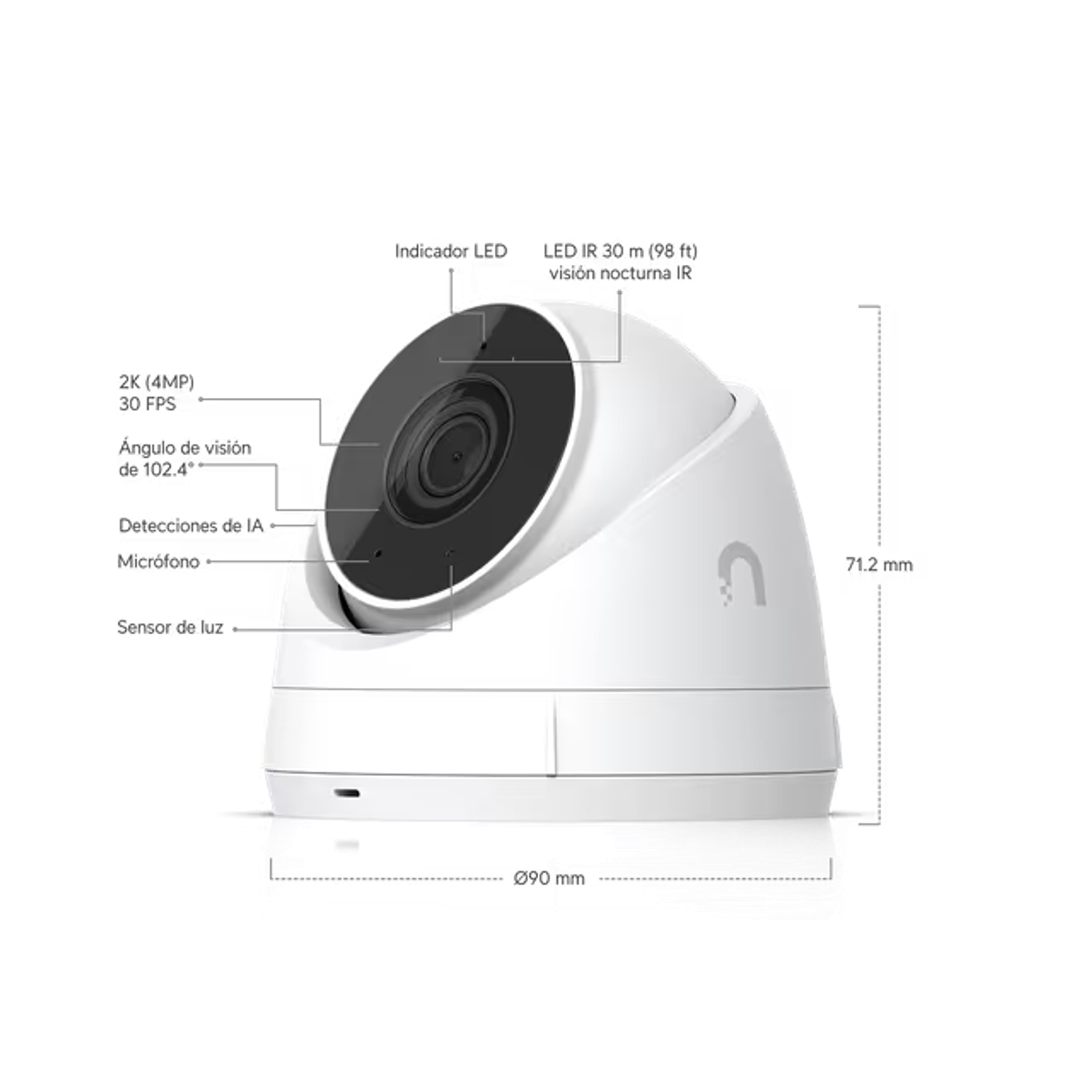 Ubiquiti UVC-G5-Turret-Ultra Cámara de Red, PoE, HD, 2K, Compacta, resistente, Visión Nocturna 12