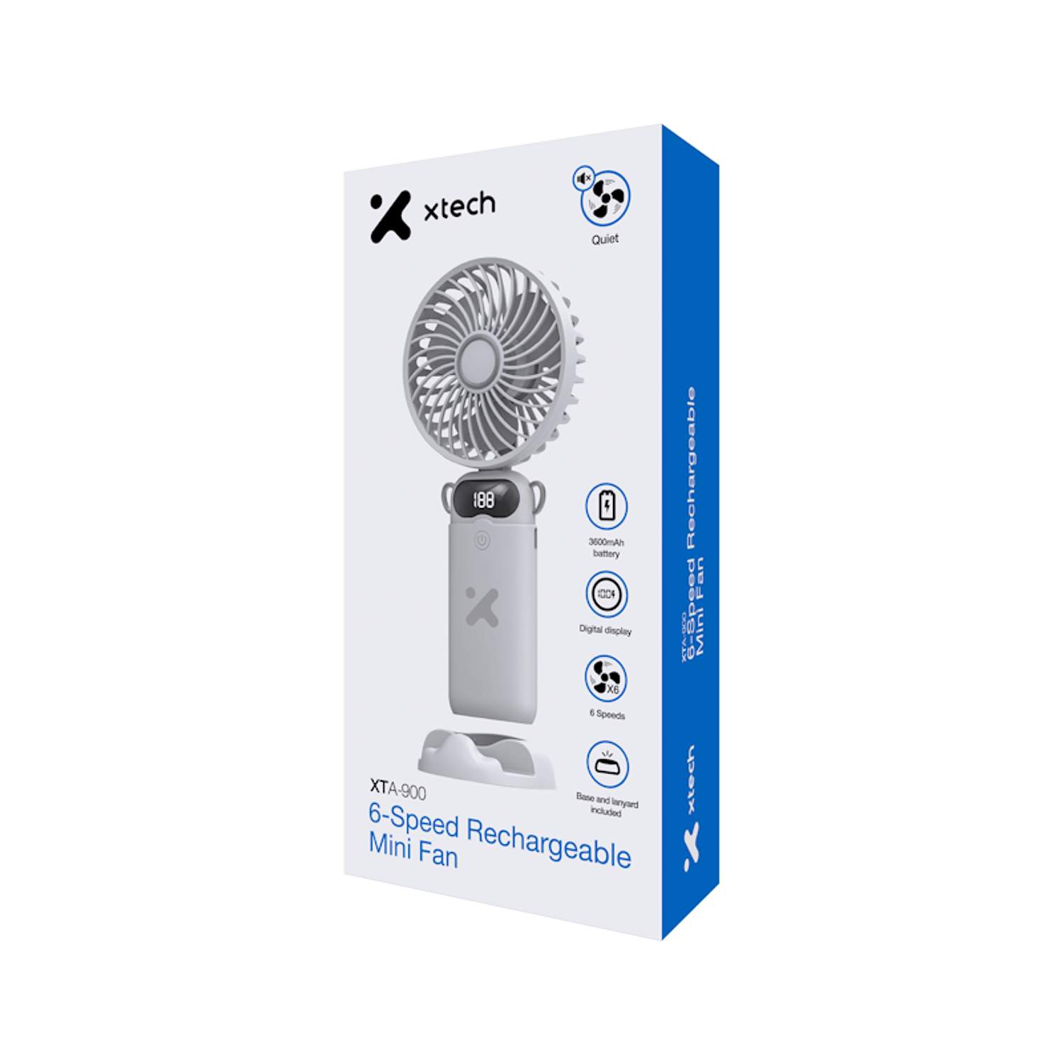 Xtech XTA-900 Ventilador Portátil Recargable 6 Velocidades, Mini Fan de Mano, Escritorio y Cuello, 37 Horas de Batería, Pantalla LED, USB-C 7