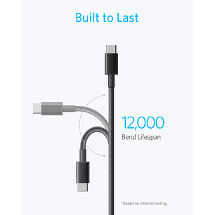 Anker Cable 322 USB-C a USB-C, 1,8 m, 60W, Nailon Trenzado, Carga Rápida, Transferencia de Datos, Compatible iPhone, Android, Negro