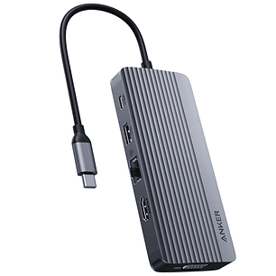 Anker USB-C Hub 10 en 1 Adaptador Multipuerto, HDMI 4K, VGA, Ethernet, PD 100W, USB-A, SD, MacBook, Windows