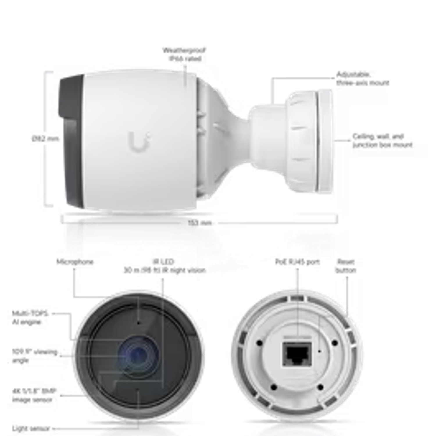 Ubiquiti UVC-G6-Bullet-W, Cámara Bullet 8MP, 4K, Visión Nocturna, Ethernet, IP66, IK04 5