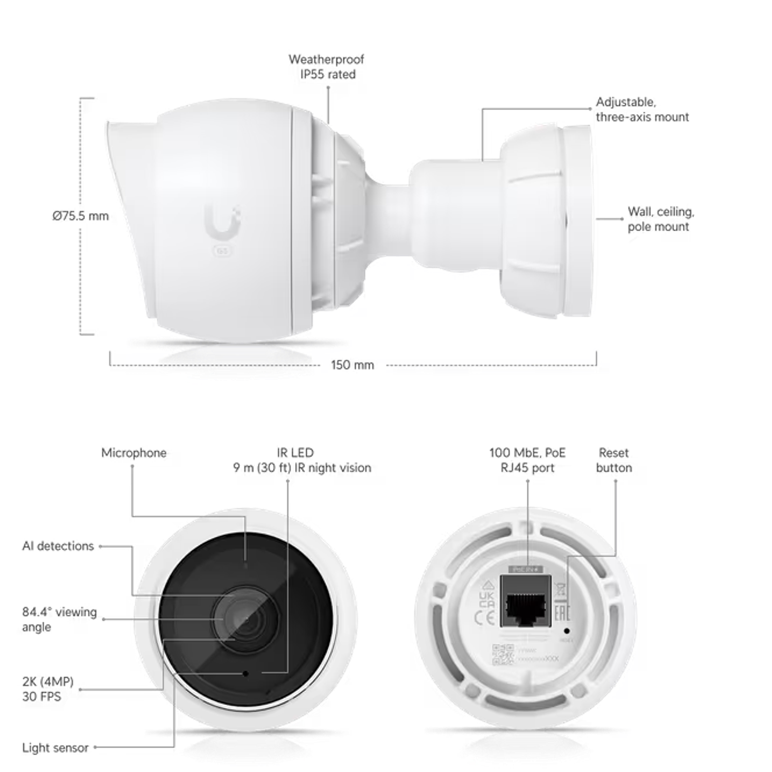 Ubiquiti UniFi Protect G5 Cámara de Vigilancia para Interiores y Exteriores, Día, Noche 5 MP, 2K  6