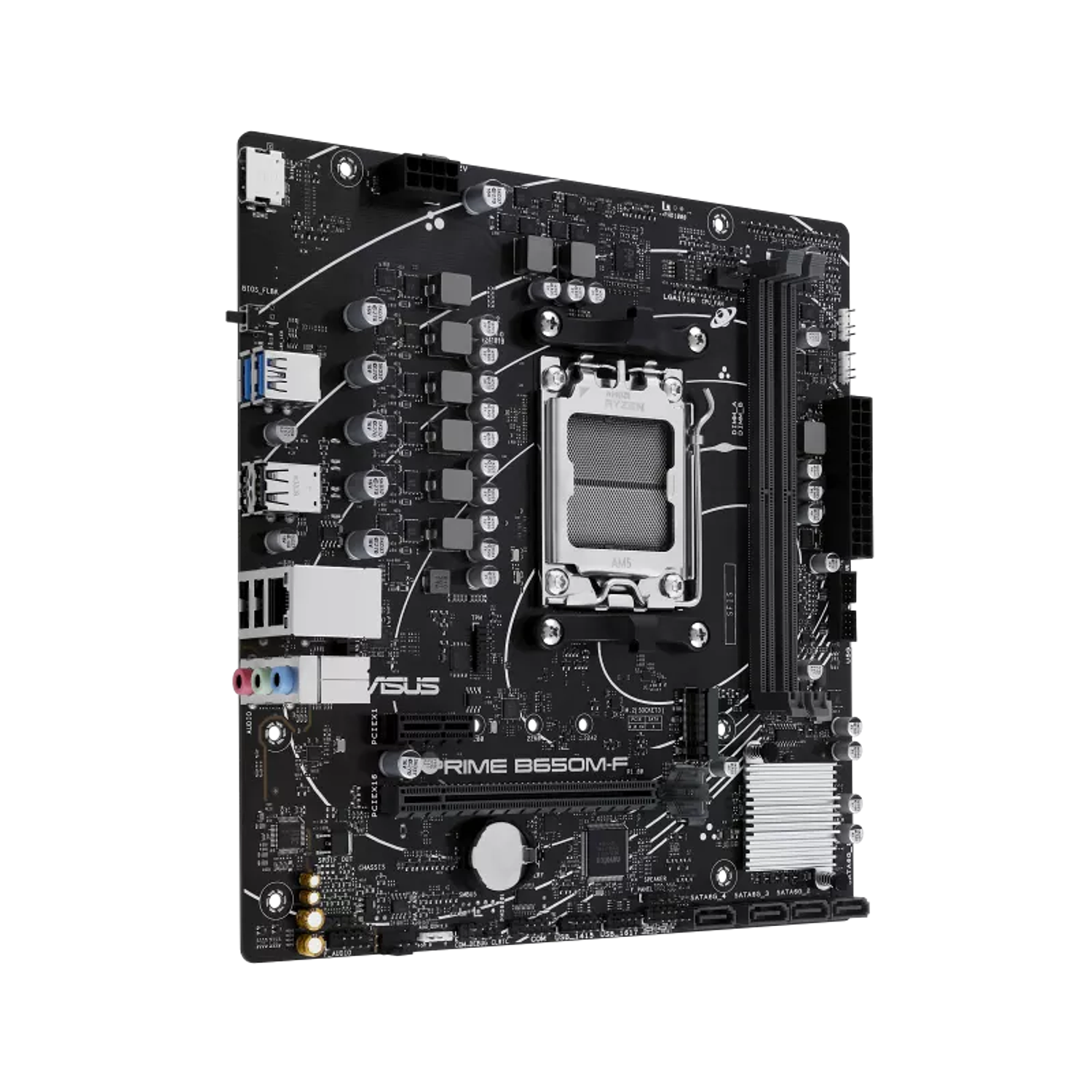 ASUS PRIME B650M-F Placa Madre AM5 DDR5, Micro-ATX, AMD B650, PCIe 4.0, M.2 64 Gbps, HDMI, USB 5 Gbps, Ethernet 1Gb, Aura Sync RGB, Ideal Ryzen 7000/8000 2