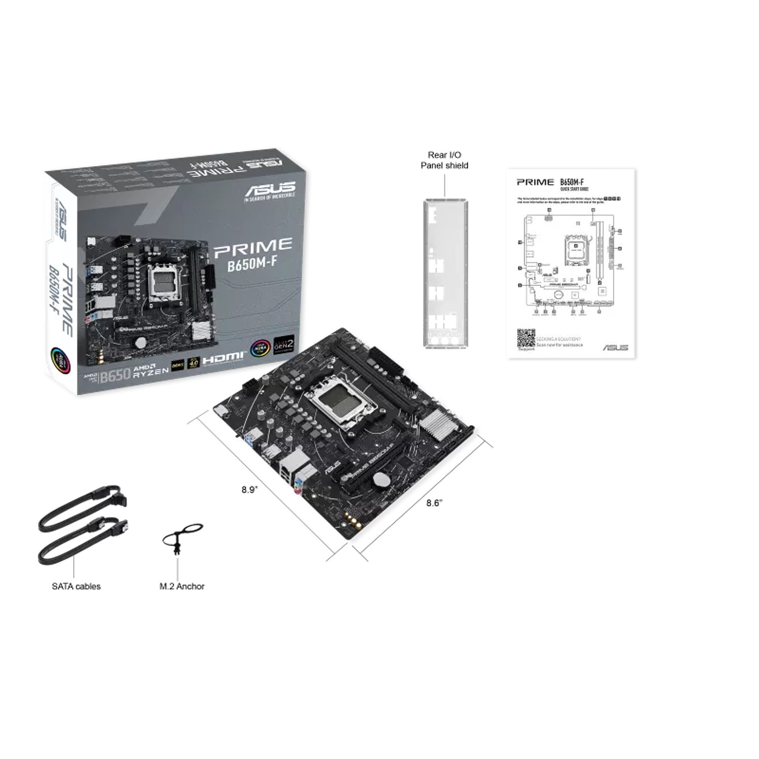 ASUS PRIME B650M-F Placa Madre AM5 DDR5, Micro-ATX, AMD B650, PCIe 4.0, M.2 64 Gbps, HDMI, USB 5 Gbps, Ethernet 1Gb, Aura Sync RGB, Ideal Ryzen 7000/8000 7