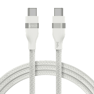 Anker Cable USB-C a USB-C 240W 1.8 m, Carga Rápida, Trenzado Reciclado, Compatible MacBook, iPhone 15, Samsung, Laptop, Blanco