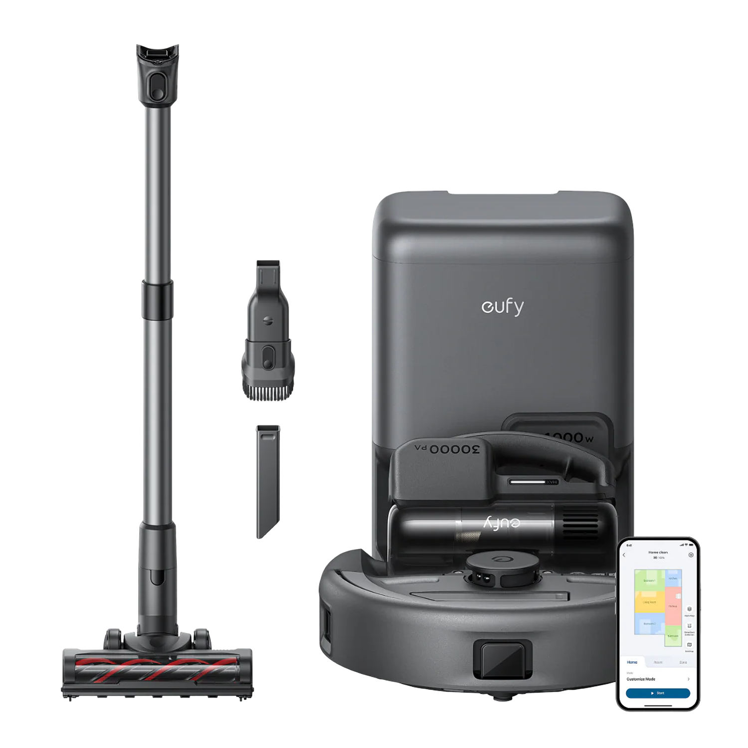 Eufy Robot Aspirador 3-en-1 Aspirador de Varilla de Mano y Robot FlexiONE 3-en-1, 30.000 Pa Máx. Succión, Navegació LiDAR con Triple Laser y Filtración 5 Etapas H11 1