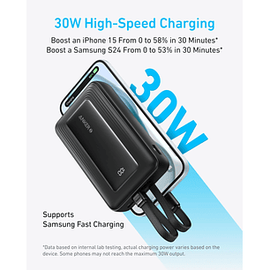 Anker Power Bank 20.000 mAh, 30W, Batería Externa con Cables USB-C y Lightning Integrados, Carga Rápida, Múltiples Dispositivos