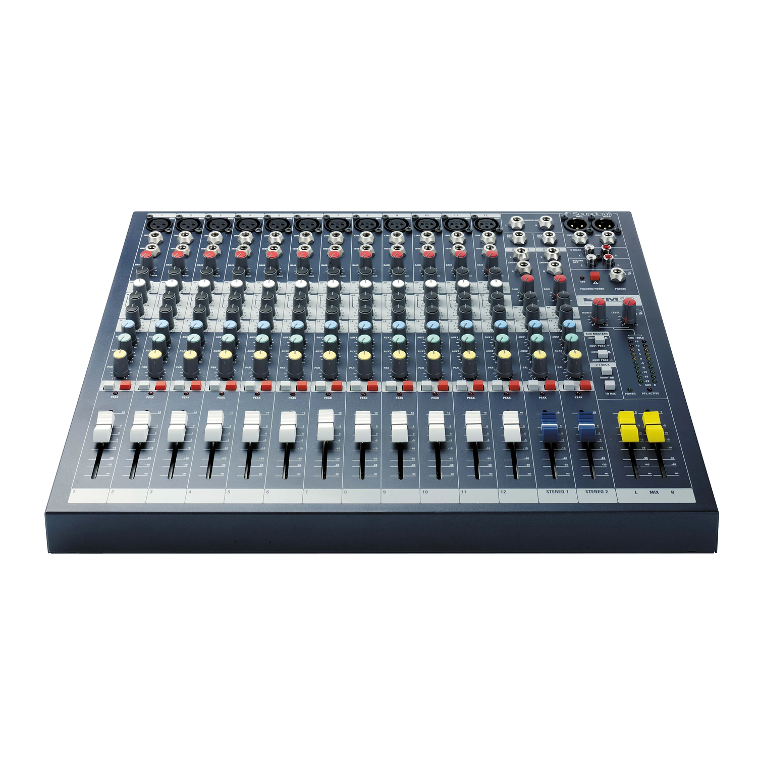 Soundcraft EPM12 Consola de Mezclas Analógica, 12 Canales Mono + 2 Estéreo, Pre-Amps GB30 y EQ de 3 Bandas con Barrido 1