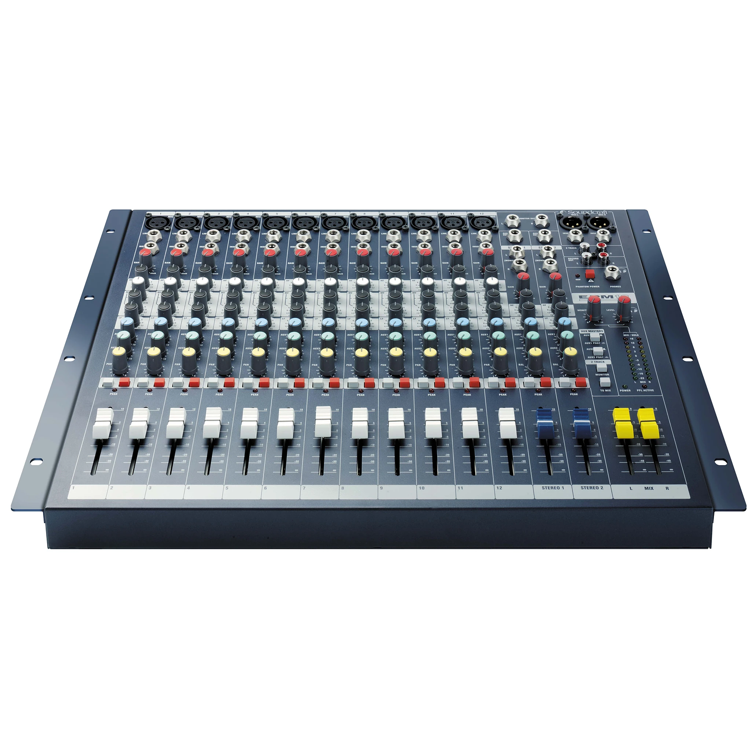 Soundcraft EPM12 Consola de Mezclas Analógica, 12 Canales Mono + 2 Estéreo, Pre-Amps GB30 y EQ de 3 Bandas con Barrido 2