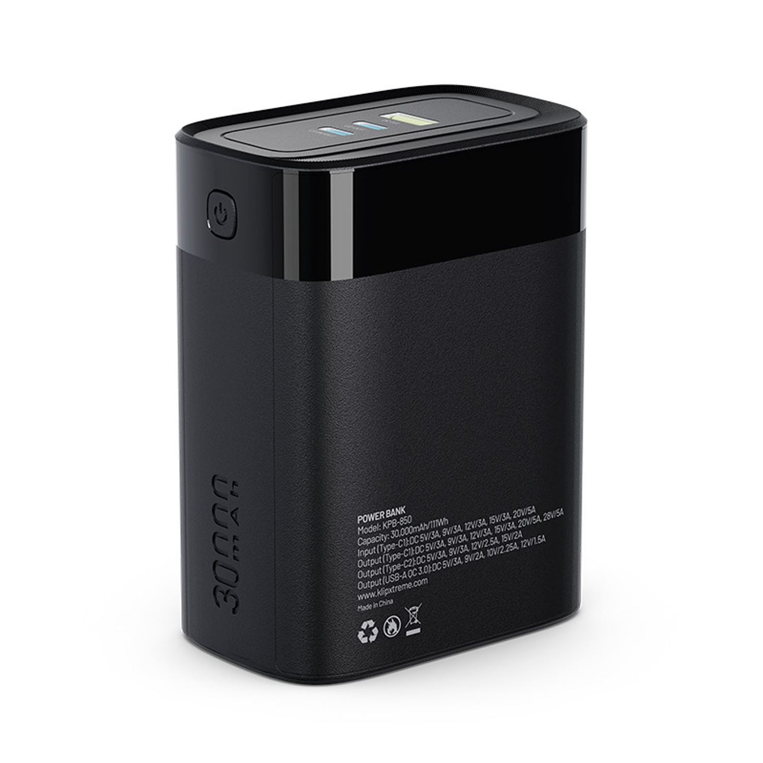 Klip Xtreme KPB-850 Power Bank 140W, 30,000 mAh, 2 USB-C PD, 1 USB-A QC 3.0, Carga Rápida, Pass-Through, Pantalla LED, Multiprotección, Portátil, Compatible Laptop, Smartphone, Universal 4