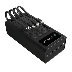 Xtech XPB-300 PowerBank Solar Portátil de 10.000 mAh, 3 Cables de Carga Integrados, Micro-USB, USB-C y Lightning, Pantalla Digital, Linterna LED