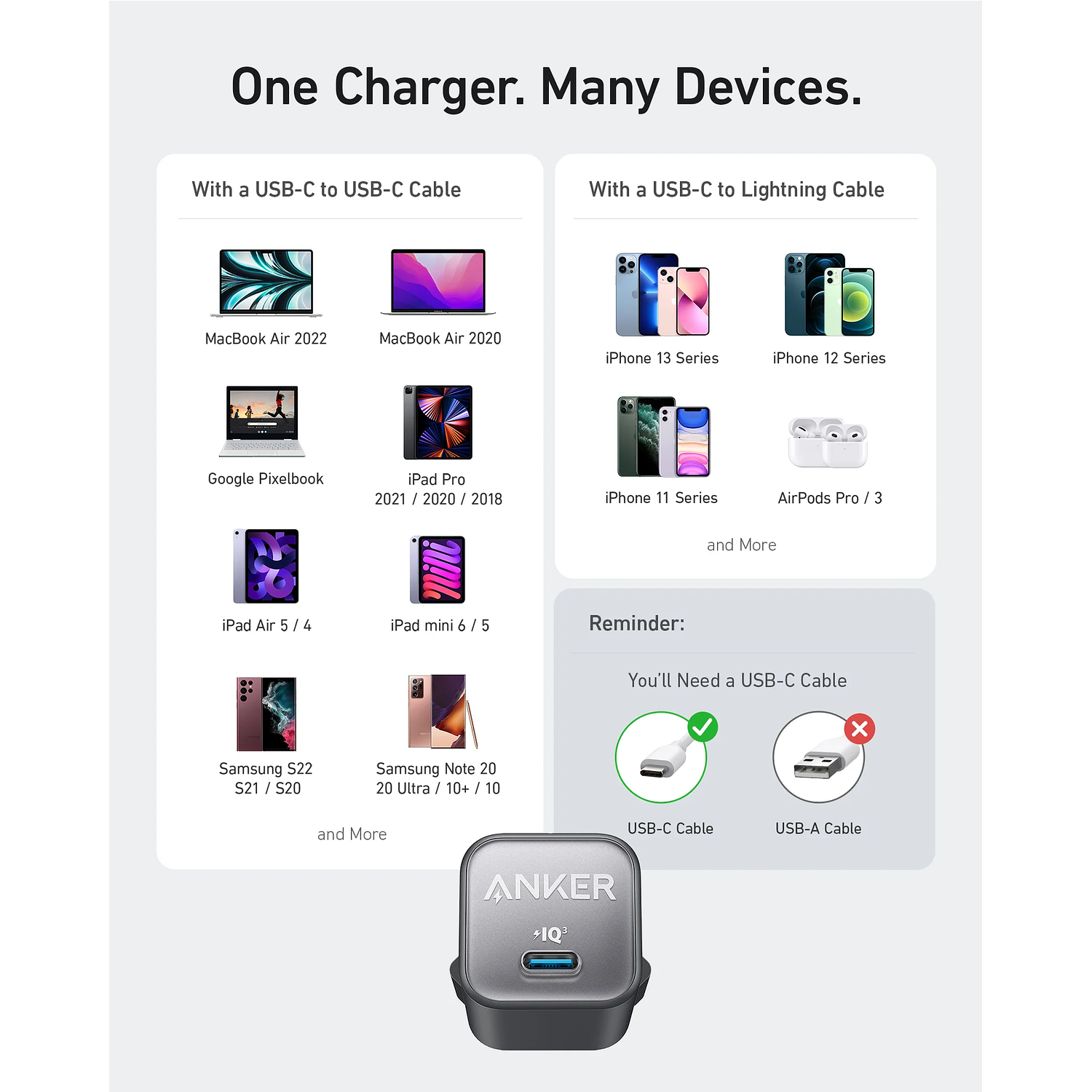 Anker 511 Nano 3 Cargador GaN 30W, Cargador USB-C Rápido, Power Delivery, ActiveShield 2.0, Cargador Compacto, iPhone, Samsung, iPad, MacBook Air, Negro 6