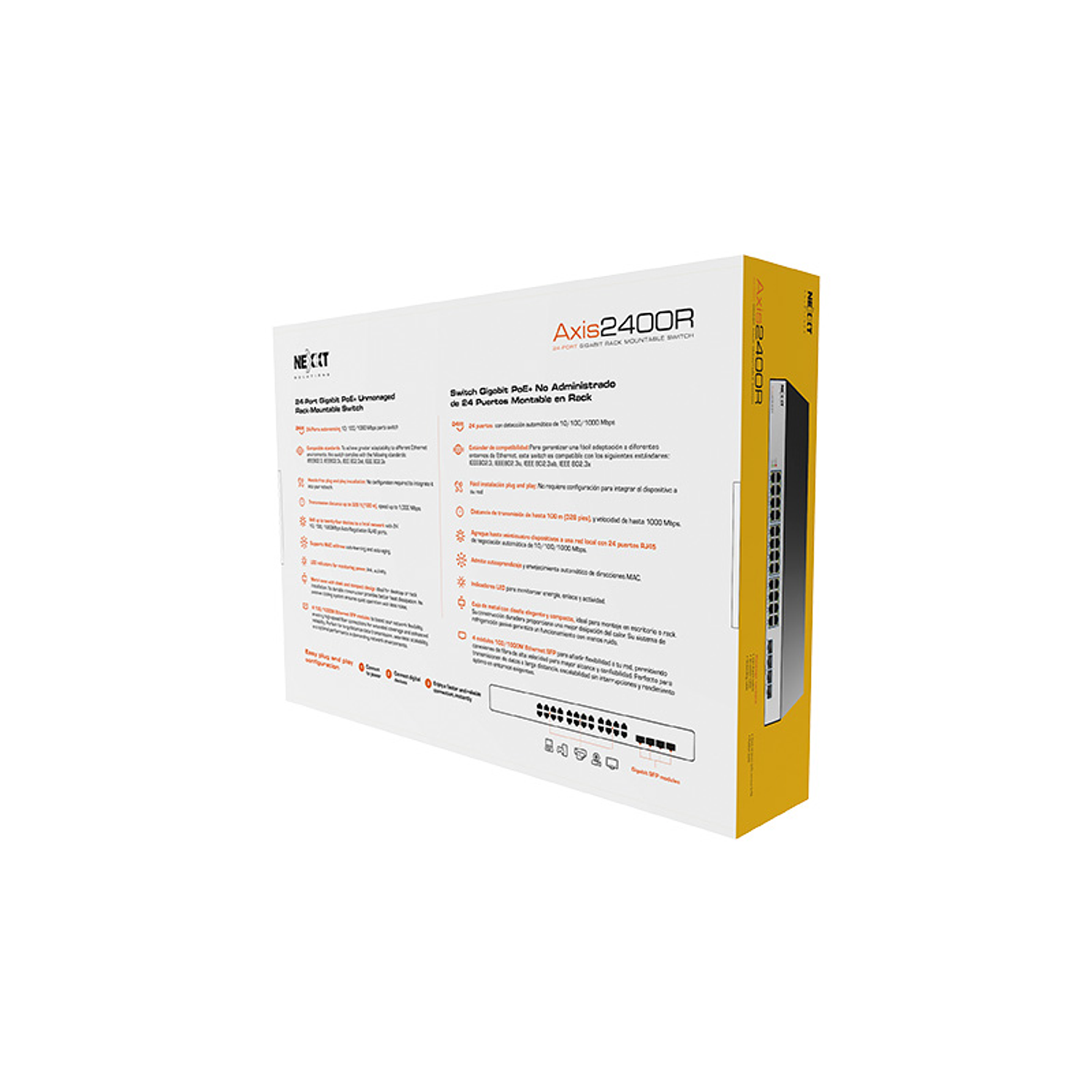 Nexxt Professional Axis 2400R Switch PoE+ Gigabit 24 Puertos, 4 SFP, 480W, Rack 19”, Switch Empresarial, Redes, CCTV, VoIP, WiFi 7