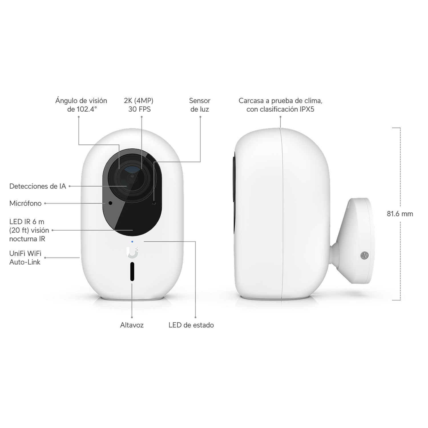 Ubiquiti UVC-G4-INS Camara WiFi Compacta 2K, 102.4deg, Visión Nocturna IR, 6m, IPX5, IK04, 6W, AI 8