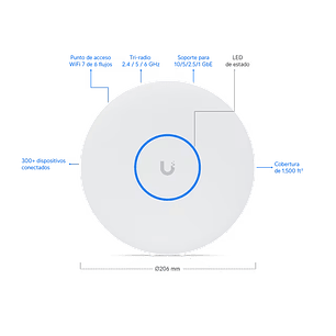Ubiquiti UniFi U7-Pro-XG-B Punto de Acceso Wi-Fi 7 Tribanda, 16 Gbps, 2.5 GbE, PoE+
