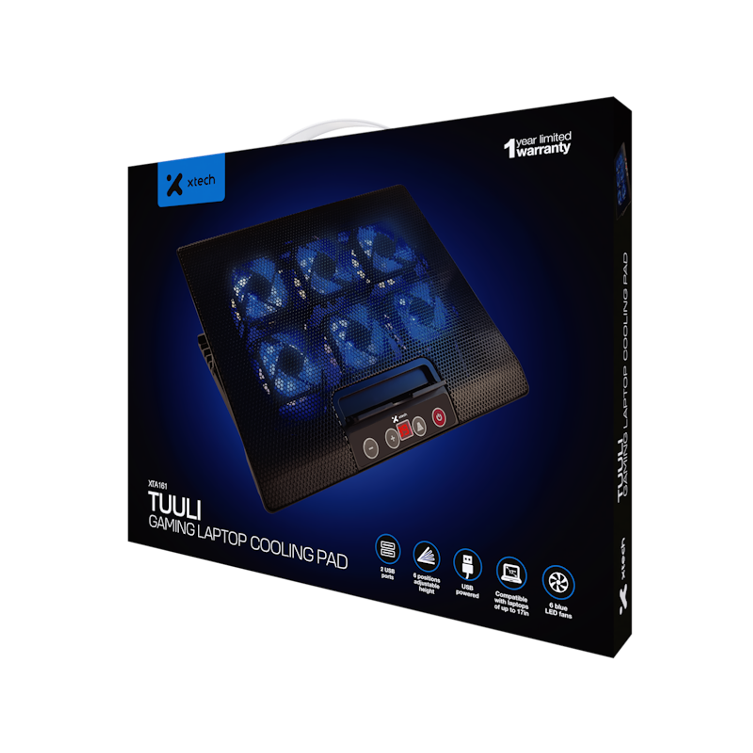 Xtech Tuuli Gaming XTA-161 Base Enfriamiento Notebook, 6 Ventiladores, LED Azul, Hasta 17”, USB 7