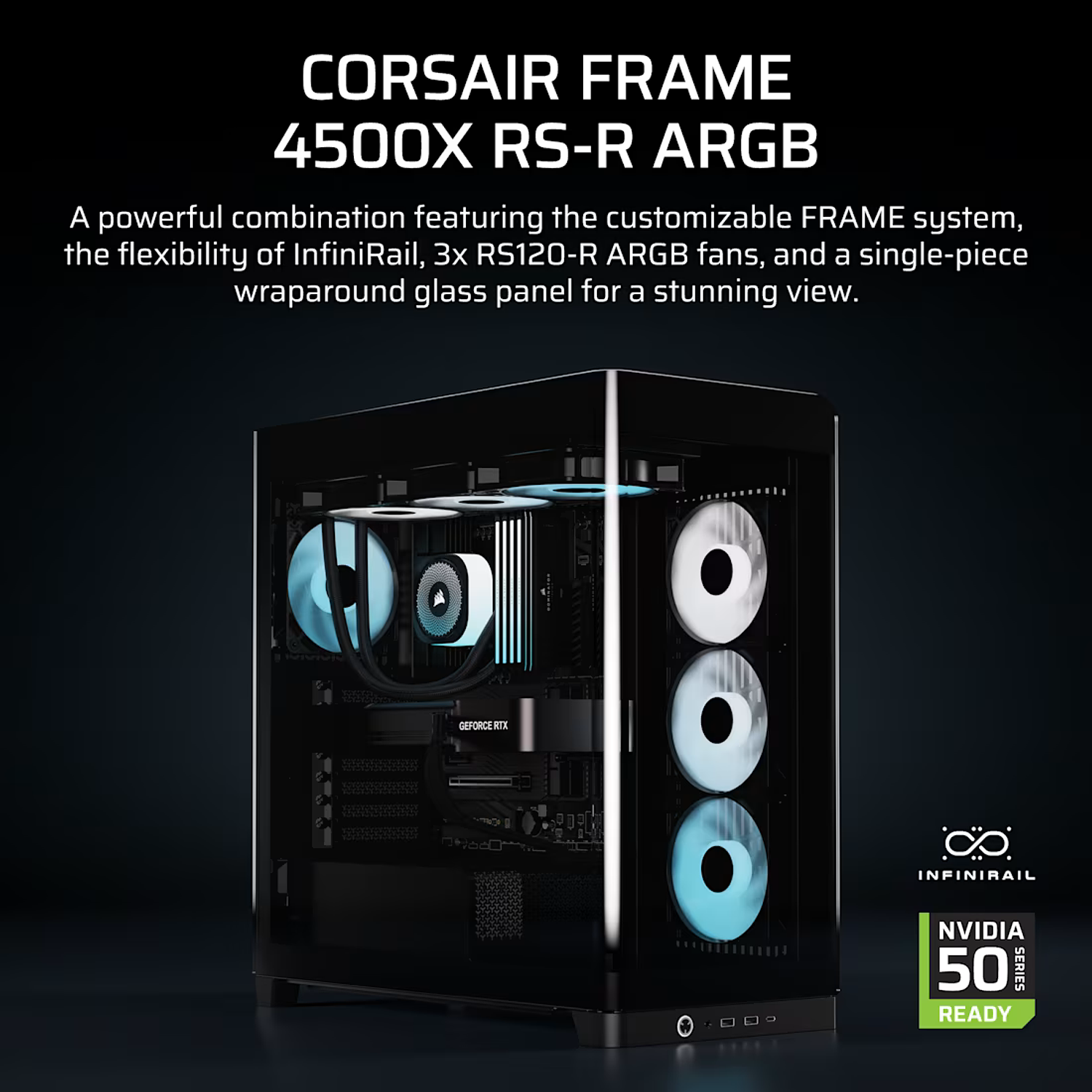 Corsair 4500X RS-R ARGB Gabinete Mid-Tower ATX, Cristal Templado Curvo Panorámico, Airflow 3D-Y, Soporte E-ATX, Ventiladores ARGB Incluidos 2
