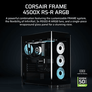 Corsair 4500X RS-R ARGB Gabinete Mid-Tower ATX, Cristal Templado Curvo Panorámico, Airflow 3D-Y, Soporte E-ATX, Ventiladores ARGB Incluidos