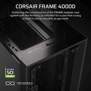 Corsair FRAME 4000D ATX Gabinete Mid-Tower, Panel Frontal Airflow 3D-Y, Vidrio Templado, USB-C 3.2 Gen 2, Soporte E-ATX, Alto Flujo de Aire, Negro