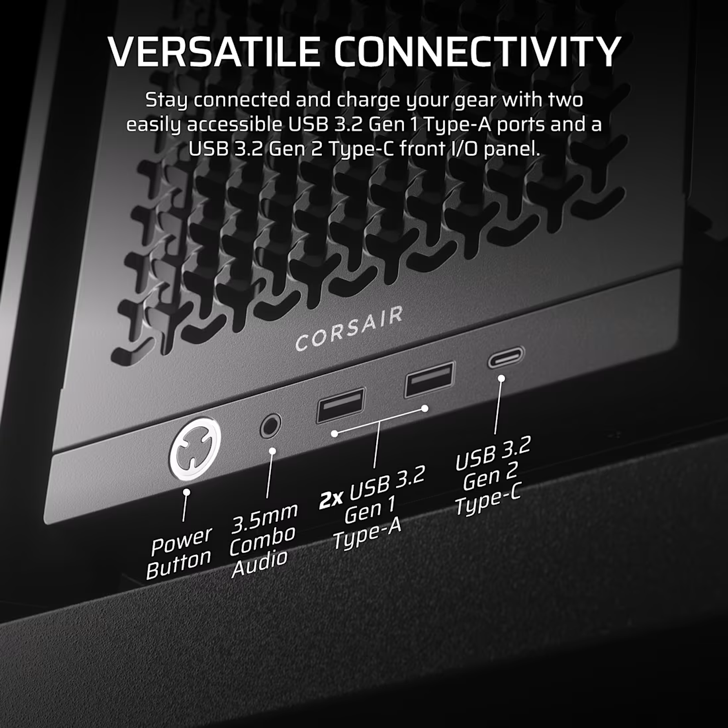 Corsair FRAME 4000D ATX Gabinete Mid-Tower, Panel Frontal Airflow 3D-Y, Vidrio Templado, USB-C 3.2 Gen 2, Soporte E-ATX, Alto Flujo de Aire, Negro 6