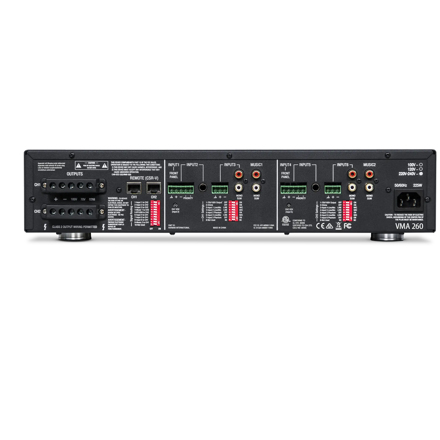 JBL Pro VMA260-34-EU Mixer Amplificador 8 Entradas, 60W, 70V 100V, 4 8, Audio Comercial, Montaje en Rack 2