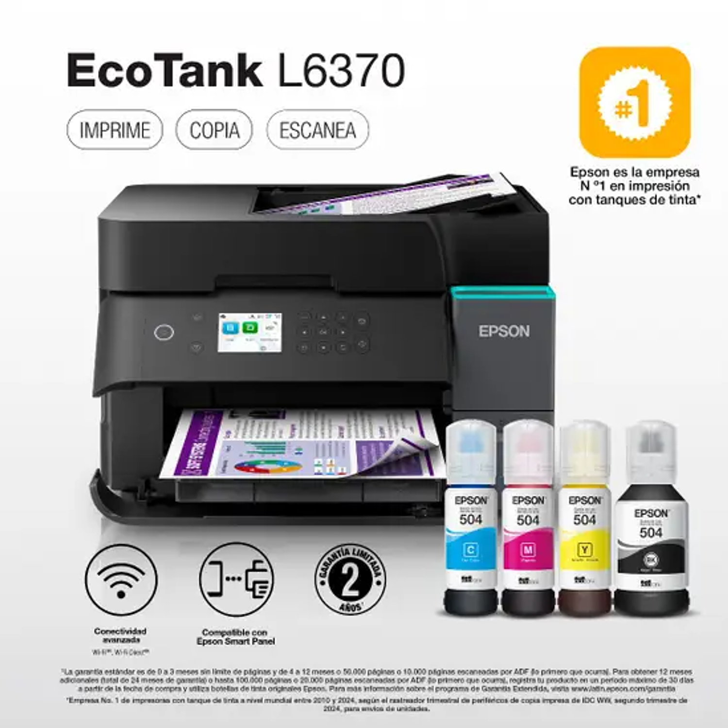 Epson EcoTank L6370 Impresora Multifuncional Escáner Copiadora a Color, Inyección de Tinta, Wi-Fi, USB, Dúplex Automático, A4, Alto Rendimiento 2