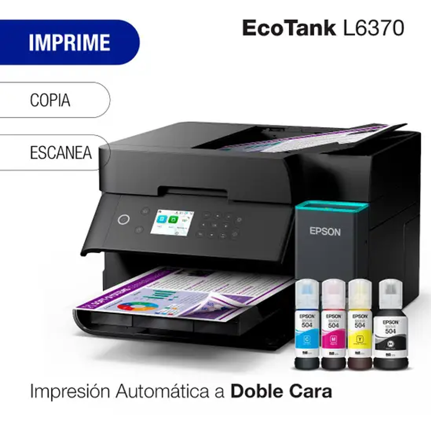 Epson EcoTank L6370 Impresora Multifuncional Escáner Copiadora a Color, Inyección de Tinta, Wi-Fi, USB, Dúplex Automático, A4, Alto Rendimiento 3