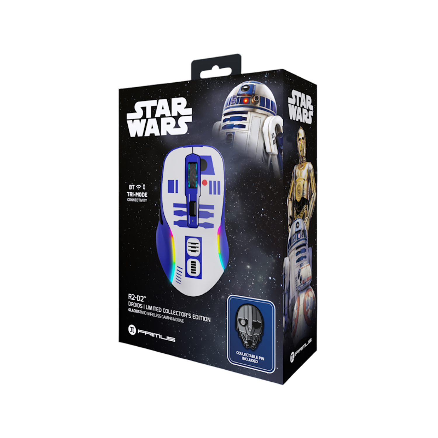 Primus Gaming PWH-SM250R2 Mouse Gamer Inalámbrico RGB, Trímodo USB-C / 2.4 GHz / Bluetooth, Multi-DPI 10.000, Ergonómico Diestros, Star Wars, Precisión Profesional, 8 Botones Programables 5