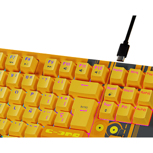 Primus Gaming Teclado Mecánico Gamer C3PO Edition, Inalámbrico y Cableado, RGB, Trímodo 2.4 GHz Bluetooth USB, Switch Rojo, Español Latino, Diseño Ergonómico