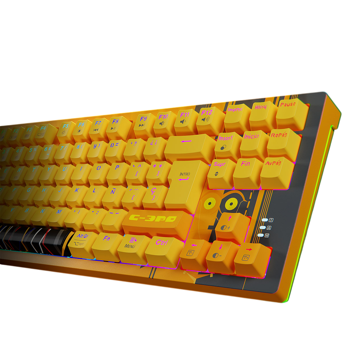 Primus Gaming Teclado Mecánico Gamer C3PO Edition, Inalámbrico y Cableado, RGB, Trímodo 2.4 GHz Bluetooth USB, Switch Rojo, Español Latino, Diseño Ergonómico 2