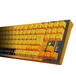 Primus Gaming Teclado Mecánico Gamer C3PO Edition, Inalámbrico y Cableado, RGB, Trímodo 2.4 GHz Bluetooth USB, Switch Rojo, Español Latino, Diseño Ergonómico