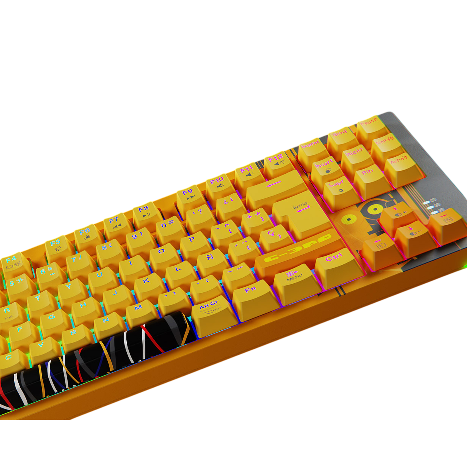 Primus Gaming Teclado Mecánico Gamer C3PO Edition, Inalámbrico y Cableado, RGB, Trímodo 2.4 GHz Bluetooth USB, Switch Rojo, Español Latino, Diseño Ergonómico 3