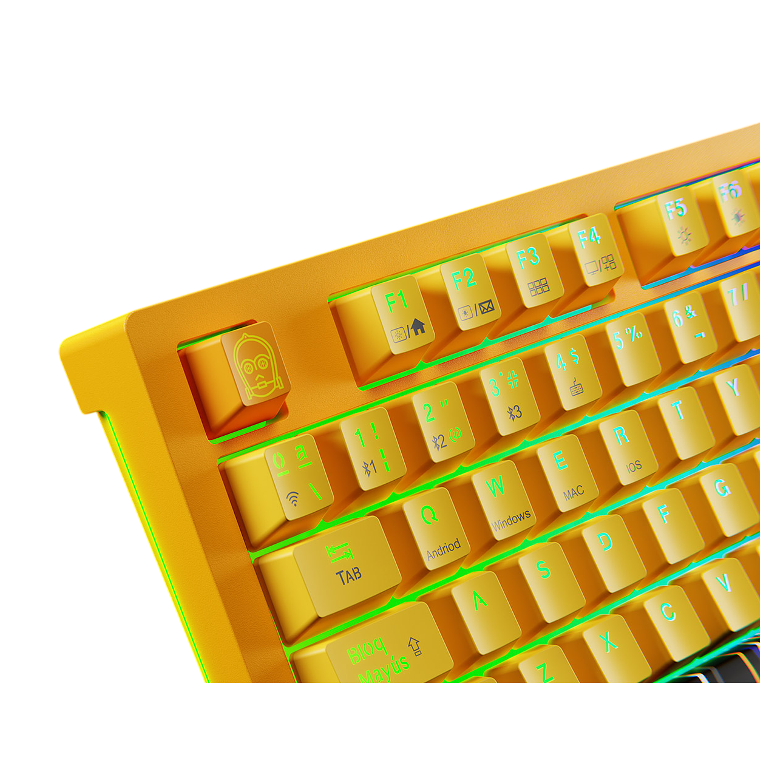 Primus Gaming Teclado Mecánico Gamer C3PO Edition, Inalámbrico y Cableado, RGB, Trímodo 2.4 GHz Bluetooth USB, Switch Rojo, Español Latino, Diseño Ergonómico 4