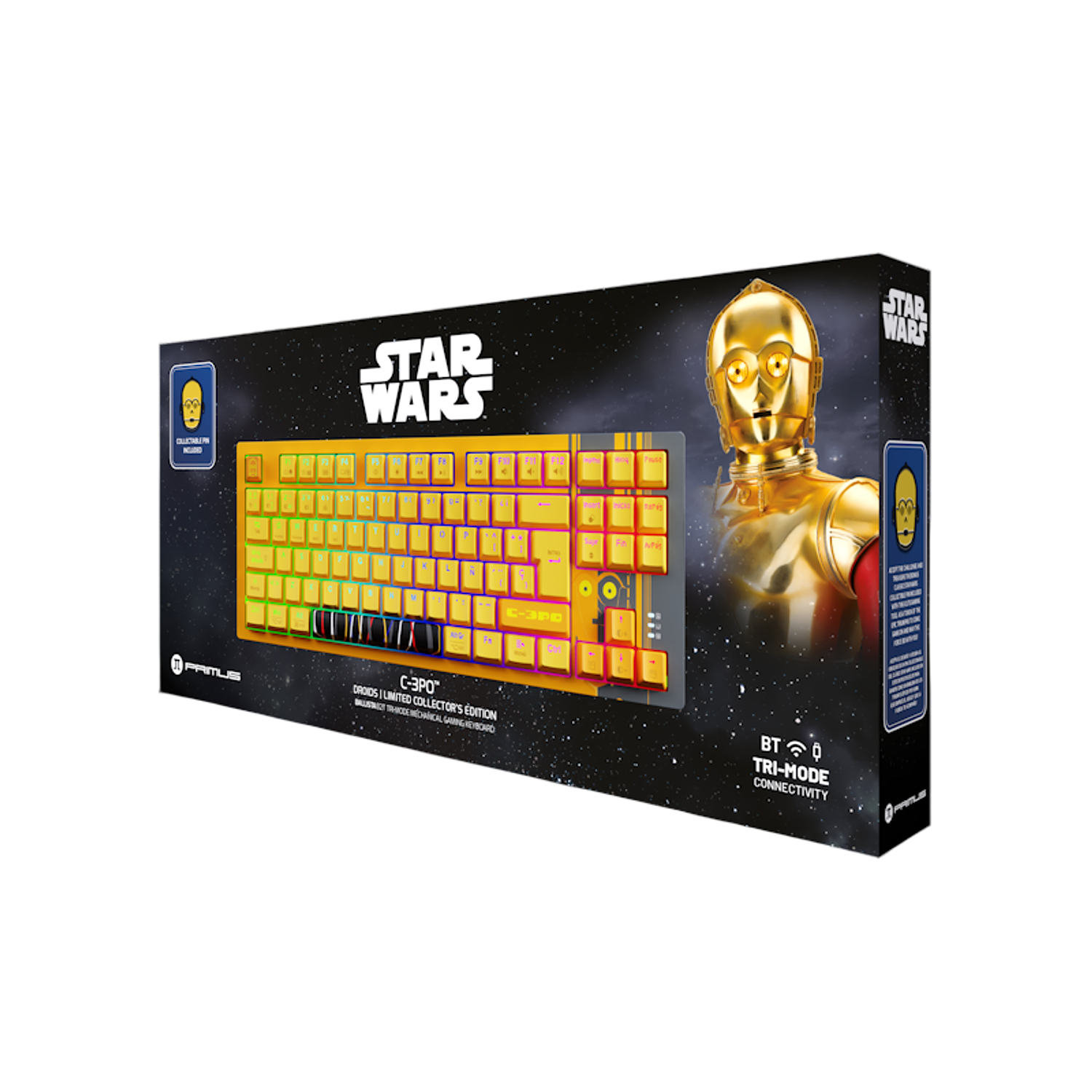 Primus Gaming Teclado Mecánico Gamer C3PO Edition, Inalámbrico y Cableado, RGB, Trímodo 2.4 GHz Bluetooth USB, Switch Rojo, Español Latino, Diseño Ergonómico 6