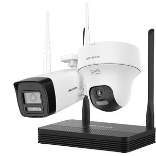 Hikvision Kit de Cámaras de Seguridad 4MP H.265, Bala + Torreta, NVR WiFi, Detección Movimiento, Audio Bidireccional, Almacenamiento MicroSD hasta 512GB