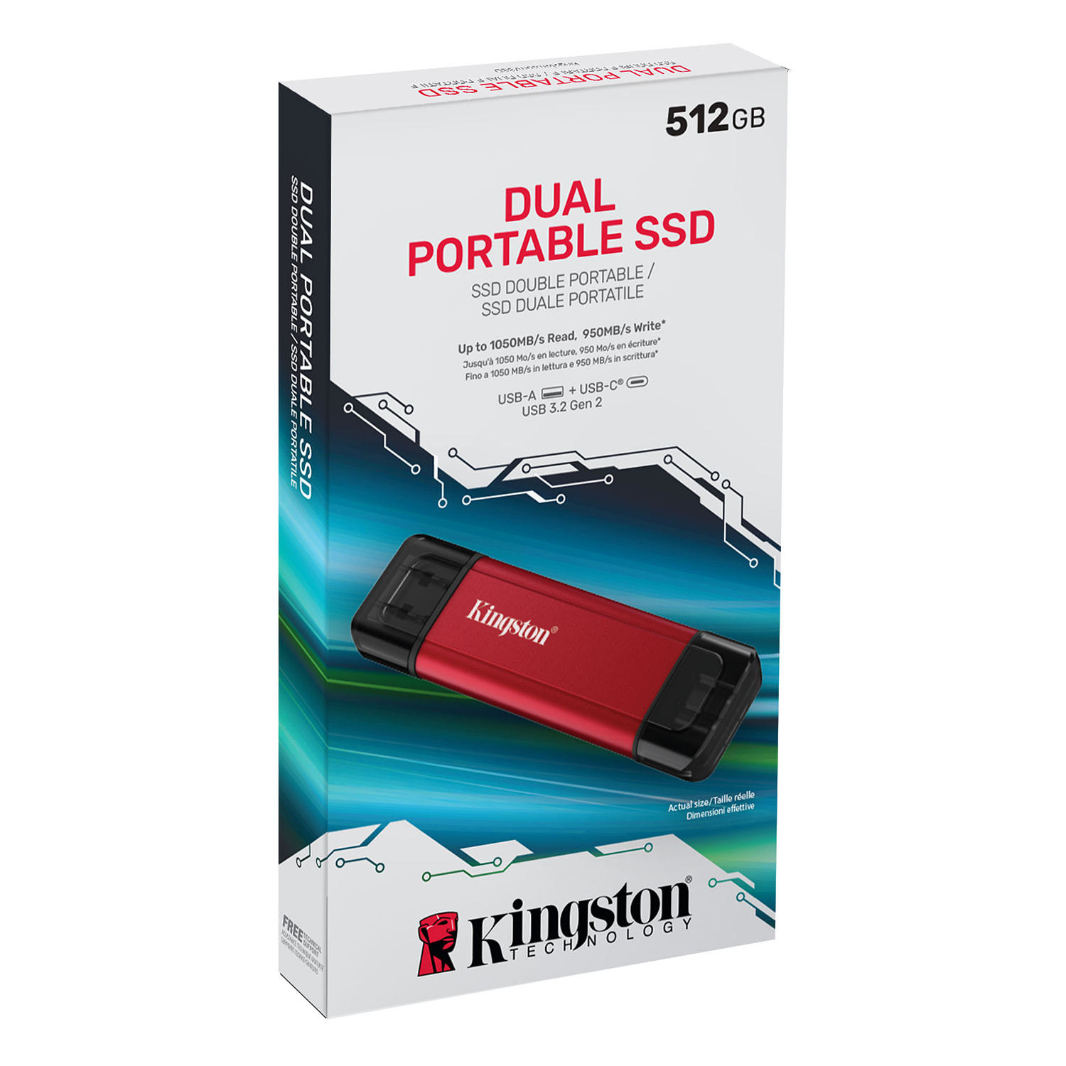 Kingston SSD Externo Portátil 512GB, Dual USB-A y USB-C, USB 3.2 Gen 2, Alta Velocidad hasta 1050MB/s, Compatible Windows macOS Android 4