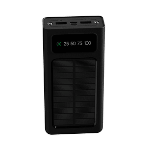 Xtech XPB-200 Banco de Energía Solar 20.000mAh, Power Bank Universal, USB-C 24 pin, USB-A 4 pin, Micro-USB 5 pin, Batería Litio Polímero, Linterna LED, Carga Rápida, Negro