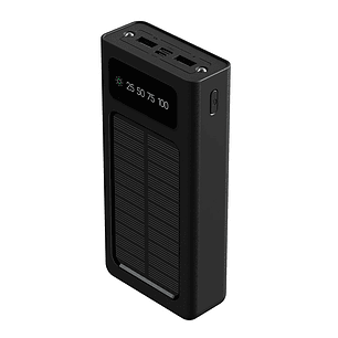 Xtech XPB-200 Banco de Energía Solar 20.000mAh, Power Bank Universal, USB-C 24 pin, USB-A 4 pin, Micro-USB 5 pin, Batería Litio Polímero, Linterna LED, Carga Rápida, Negro
