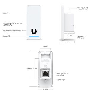 Ubiquiti UniFi UA-G3-W Lector de Acceso Terminal Compacto NFC/BLE con Resistencia IP55 y Alimentación PoE
