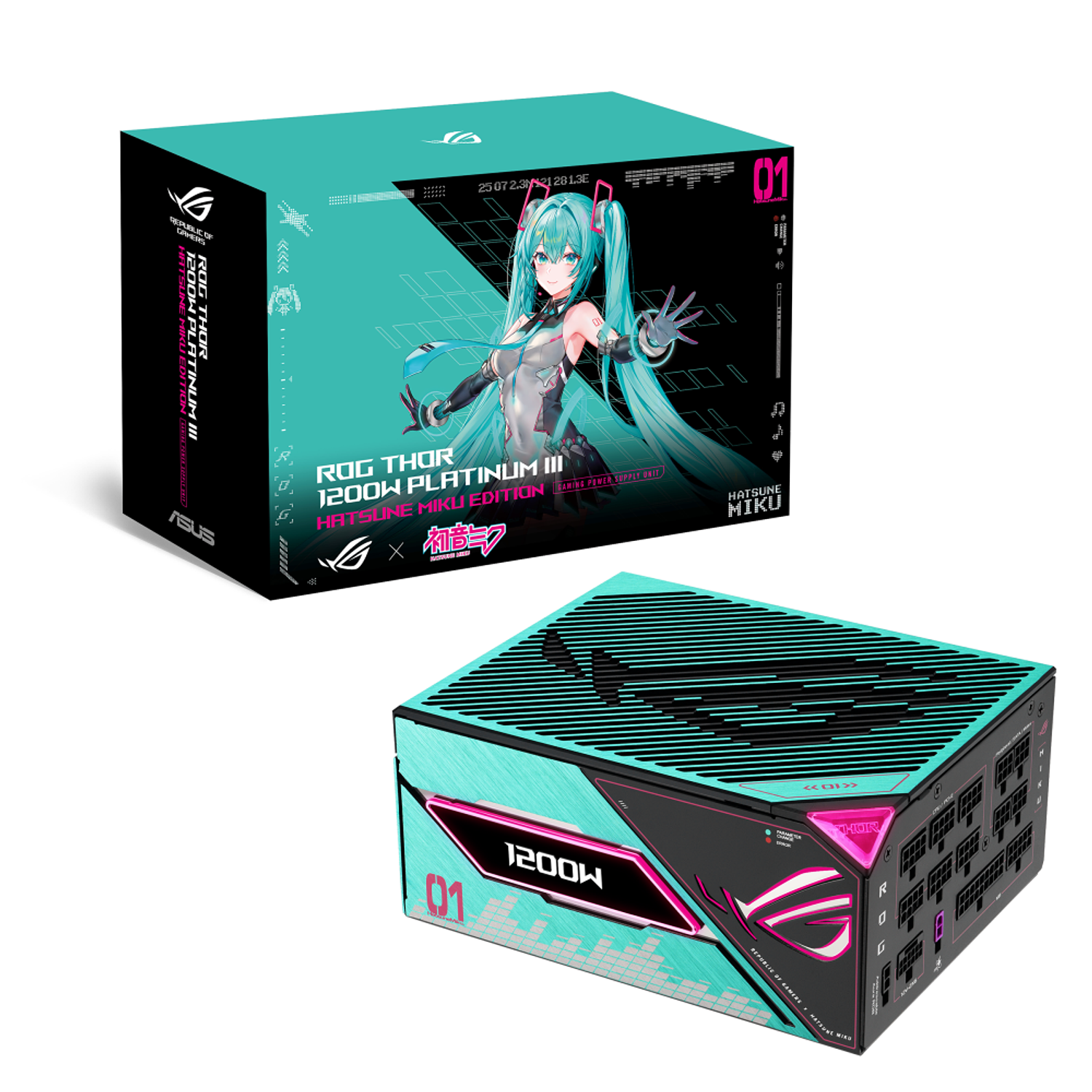ASUS ROG Thor 1200W Platinum II Fuente de Poder Certificación 80 Plus Platinum, Edición Hatsune Miku con Panel OLED y Aura Sync 1