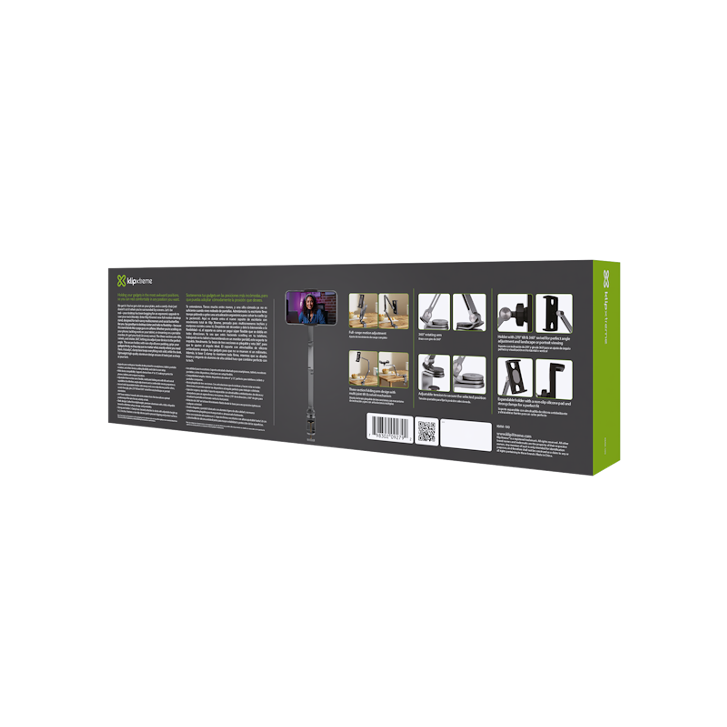 Klip Xtreme KMM-100 Soporte de Escritorio Plegable, Brazo Articulado 360°, para Smartphone, Tablet y Monitor Portátil hasta 13