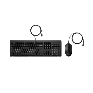 HP 225 Combo Teclado y Mouse con Cable USB, Teclado Español Tamaño Completo, Ratón Óptico, Tecla Copilot, Plug and Play, Compatible Windows, Negro