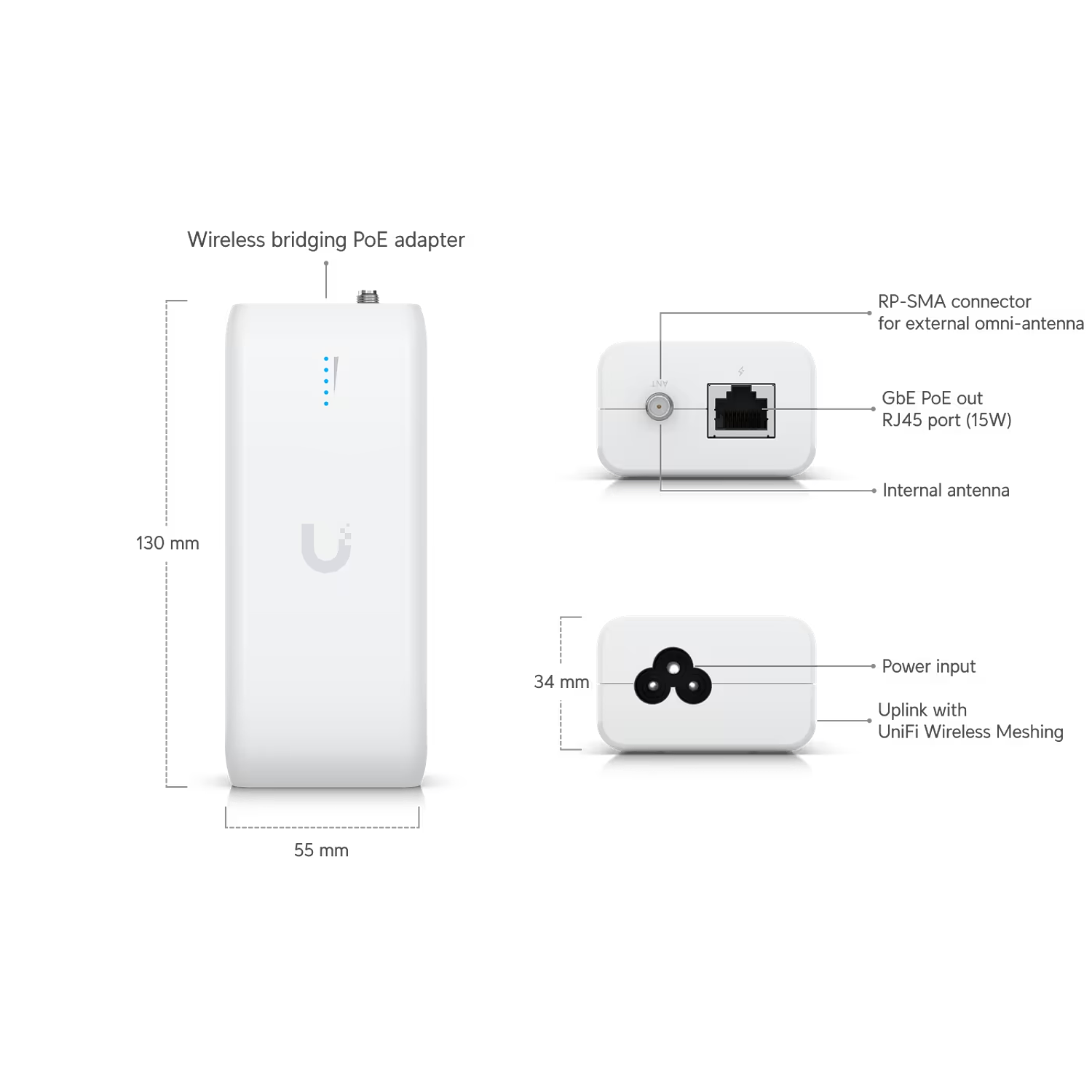 Ubiquiti UDB Adaptador PoE de Puente Inalámbrico plug-and-play con UniFi WiFi Auto-Link Integrado 1